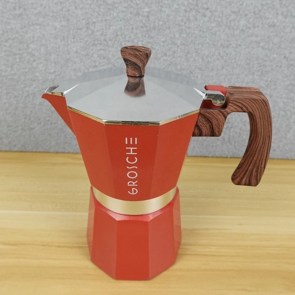 GROSCHE Milano Stovetop Espresso Maker Moka Pot 6 Espresso Cup, 9.3 oz, Red